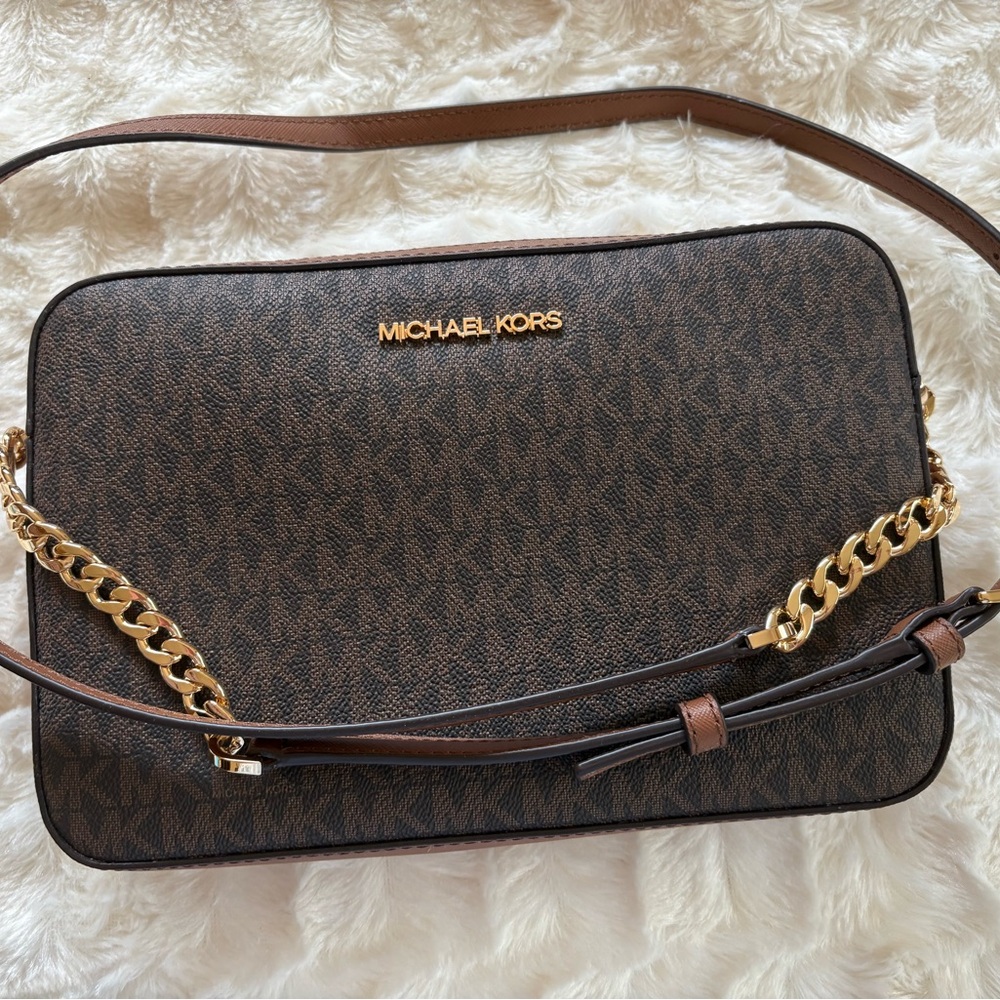 Michael Kors Dark Brown Shoulder Bag with Gold Chain
